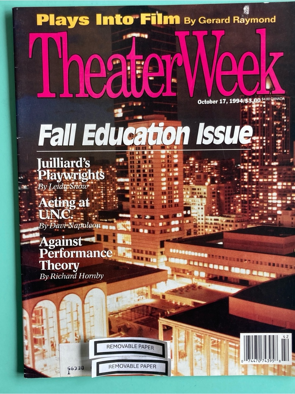 Fall Education Issue - Juilliard Theater Week Magazine  October 17 1994 Label